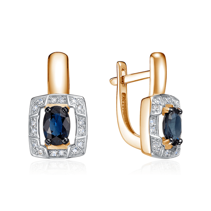 Серьги с сапфиром, бриллиантами из красного золота 585 пробы (арт. 129749)