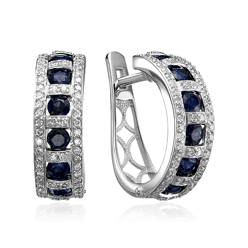 Серьги с сапфиром, бриллиантами из белого золота 585 пробы (арт. 66483)