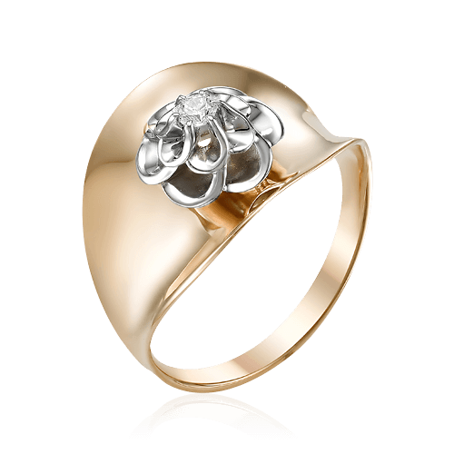 Кольцо с 1 бриллиантом из комбинированного золота 585 (арт. 63005)