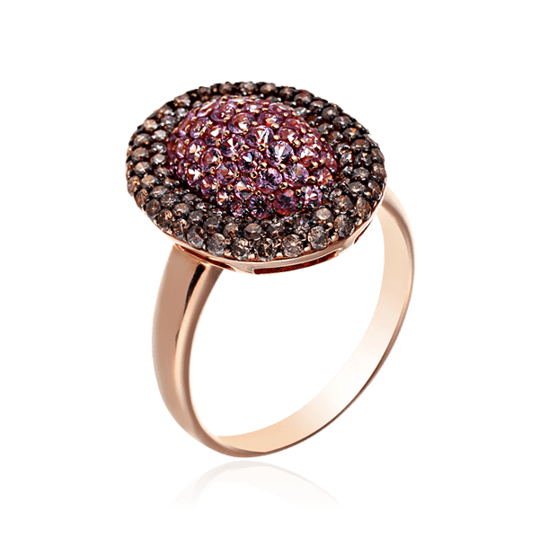 Кольцо с розовыми сапфирами, бриллиантами из красного золота 585 пробы, фото № 1