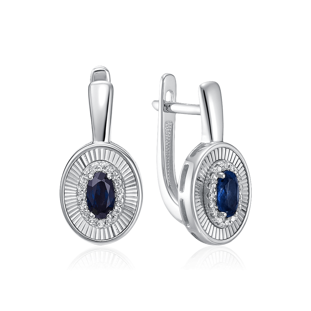 Серьги с сапфиром, бриллиантами из белого золота 585 пробы (арт. 119229)