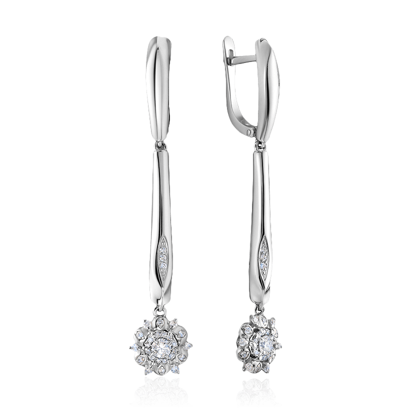 Серьги с бриллиантами из белого золота 585 пробы, фото № 1