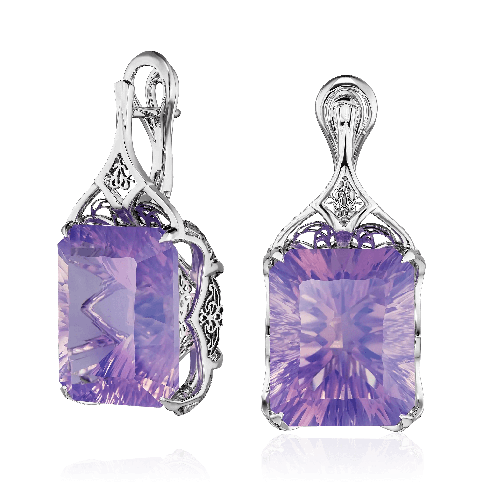 Серьги с аметистом из белого золота 585 пробы (арт. 127582)