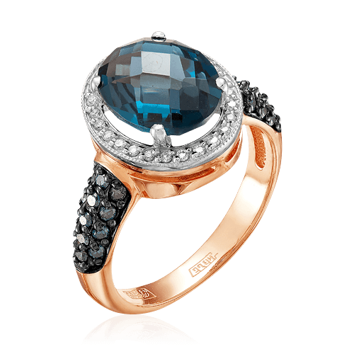 Кольцо с лондон топазом, бриллиантами из красного золота 585 пробы, фото № 1