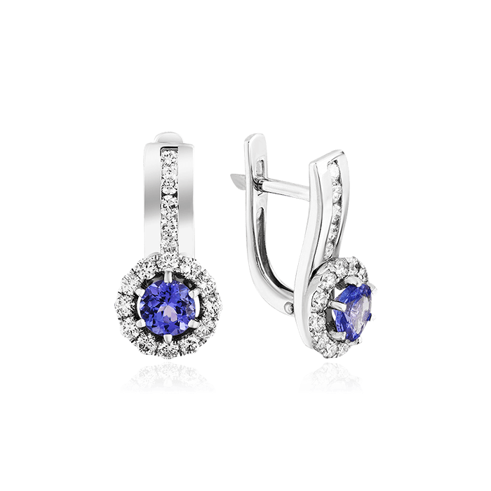 Серьги с танзанитами, бриллиантами из белого золота 585 пробы, фото № 1