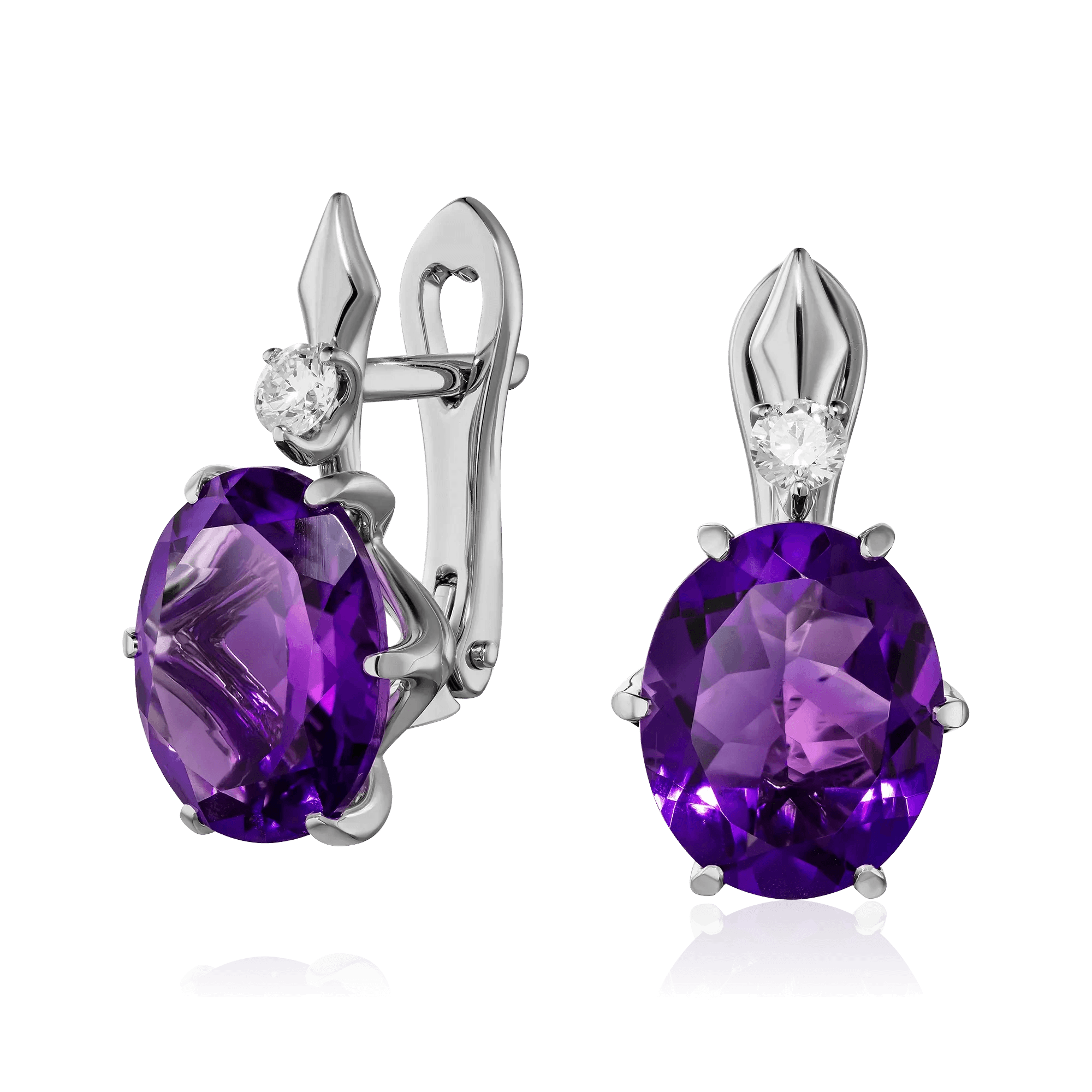 Серьги с аметистом, бриллиантами из белого золота 585 пробы (арт. 130349)