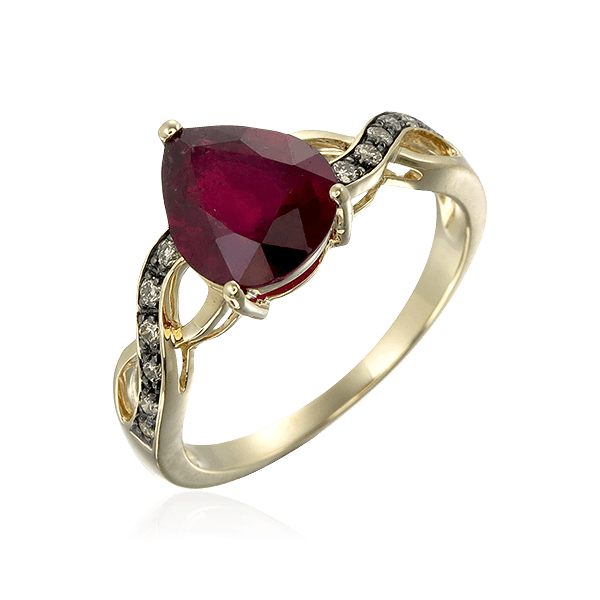Кольцо с рубином, бриллиантами из желтого золота 585 пробы (арт. 74782)