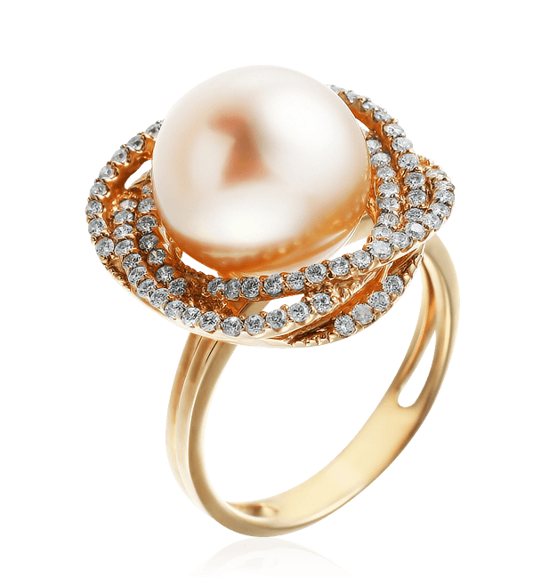 Кольцо с жемчугом, бриллиантами из желтого золота 585 пробы, фото № 1