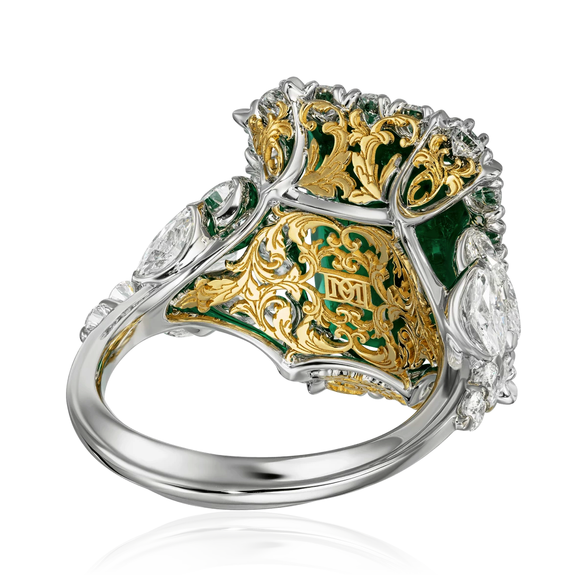 Кольцо с изумрудом, бриллиантами из белого золота 750 пробы, фото № 4