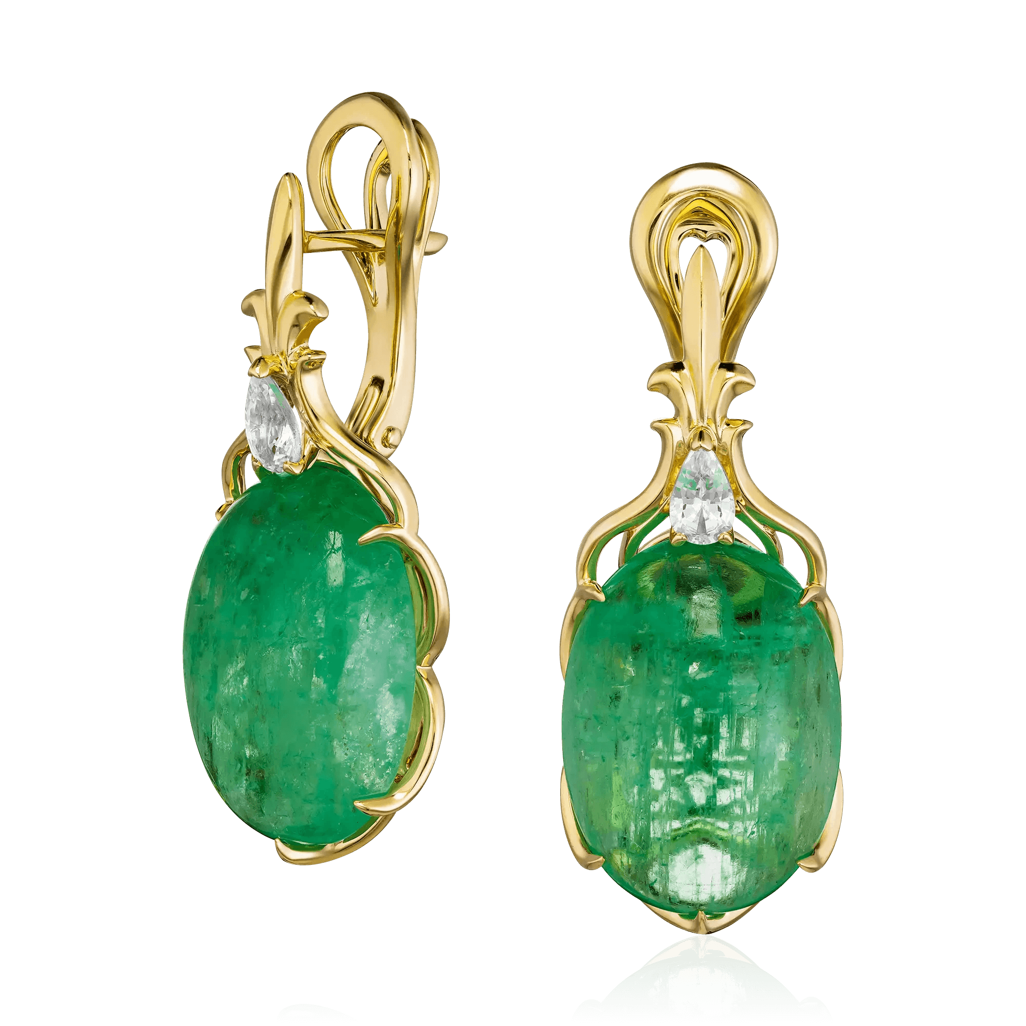 Серьги с сапфиром, изумрудом из желтого золота 750 пробы (арт. 122373)