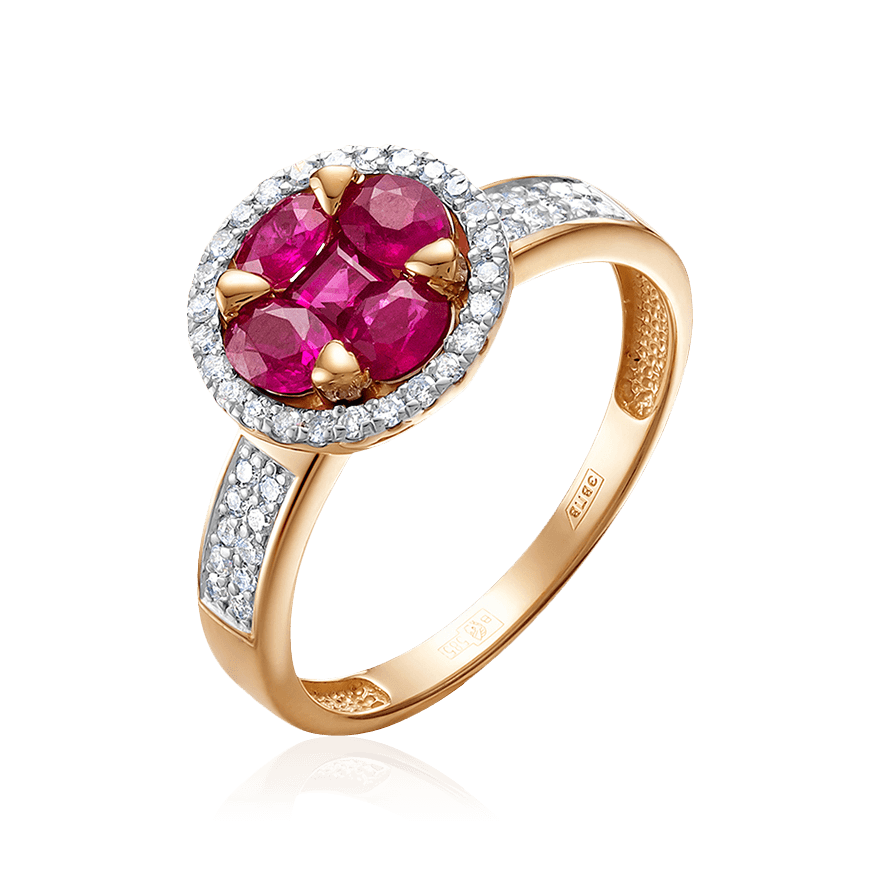 Кольцо с рубином, бриллиантами из красного золота 585 пробы (арт. 101242)