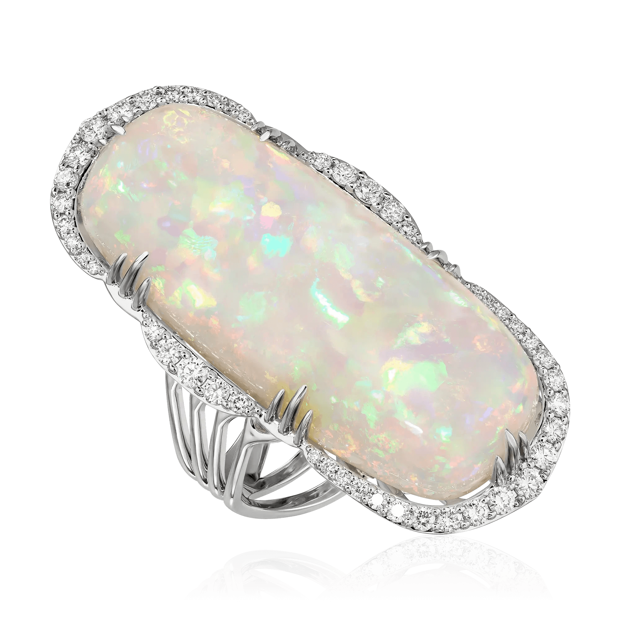 Кольцо с опалом, бриллиантами из белого золота 585 пробы (арт. 123540)