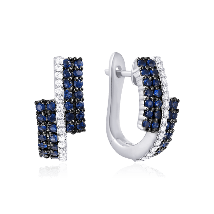 Серьги с сапфиром, бриллиантами из белого золота 585 пробы (арт. 55891)