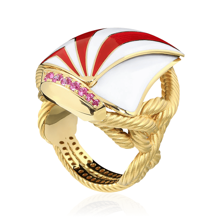 Кольцо с сапфиром, эмалью из желтого золота 750 пробы, фото № 1