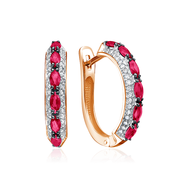 Серьги с рубином, бриллиантами из красного золота 585 пробы (арт. 122725)