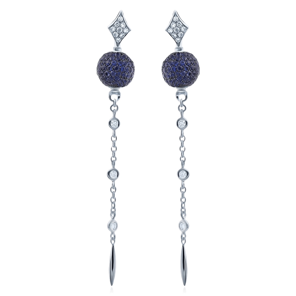 Серьги с сапфиром, бриллиантами из белого золота 750 пробы (арт. 82797)