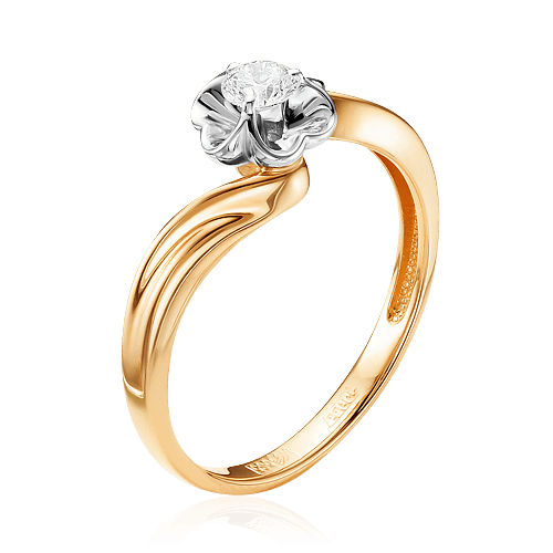 Кольцо с 1 бриллиантом из комбинированного золота 585 (арт. 58010)