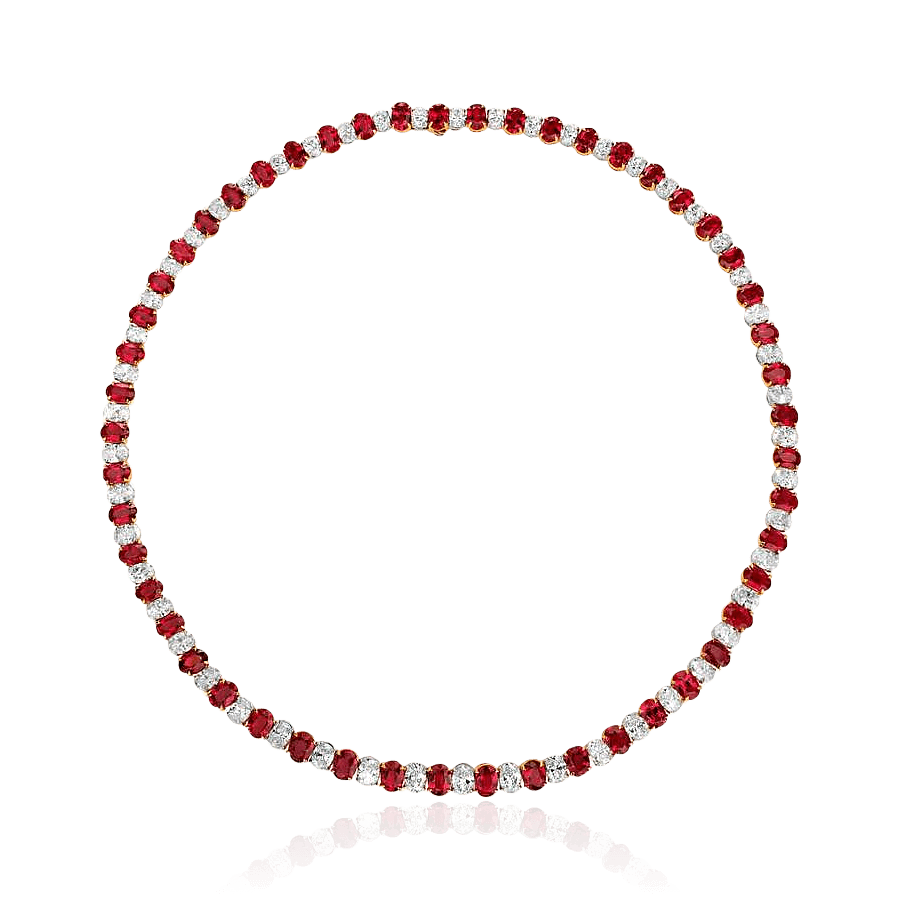 Колье с рубинами, бриллиантами из белого золота 750 пробы, фото № 1