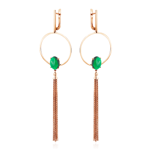 Серьги с агатом из красного золота 585 пробы (арт. 86987)