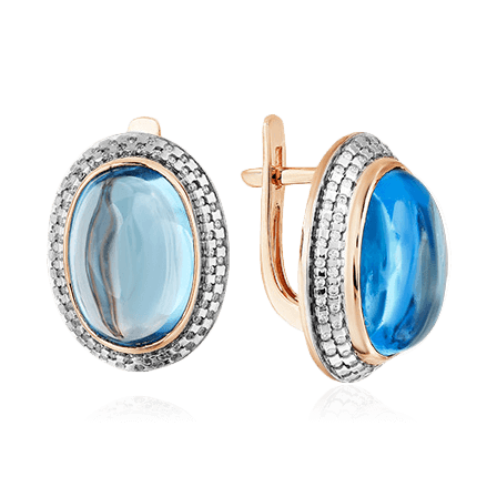 Серьги с топазом, фианитами из красного золота 585 пробы (арт. 87196)