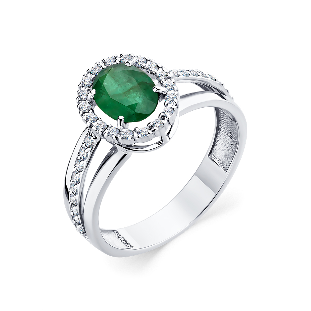 Серьги с бриллиантами, изумрудом из белого золота 585 пробы, фото № 4