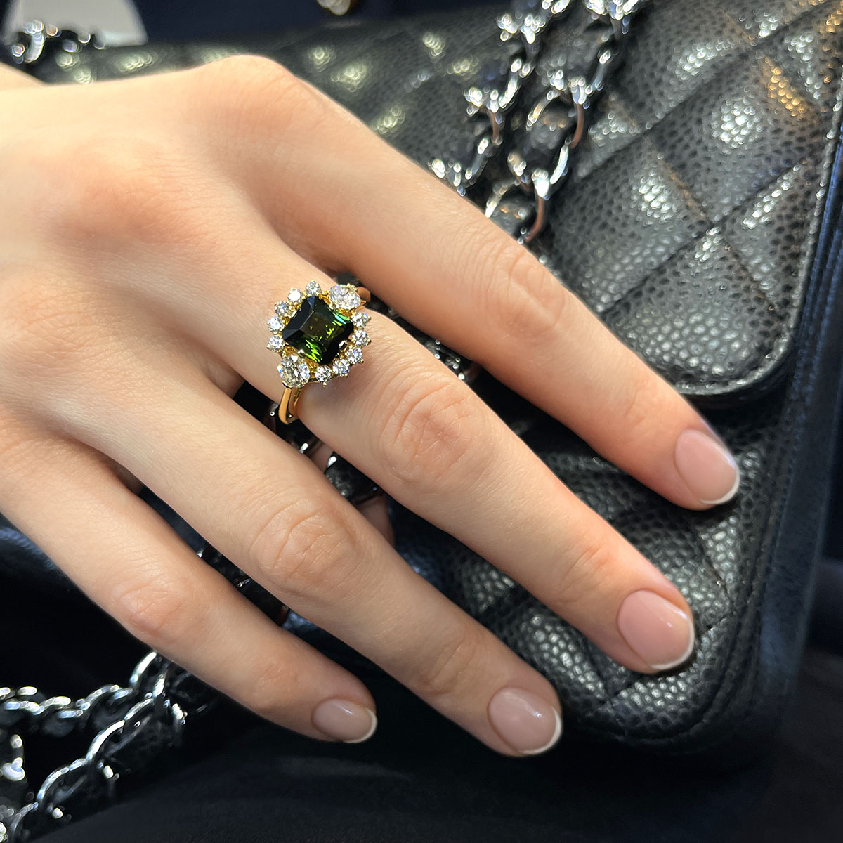 Кольцо с турмалином, бриллиантами из желтого золота 750 пробы, фото № 6
