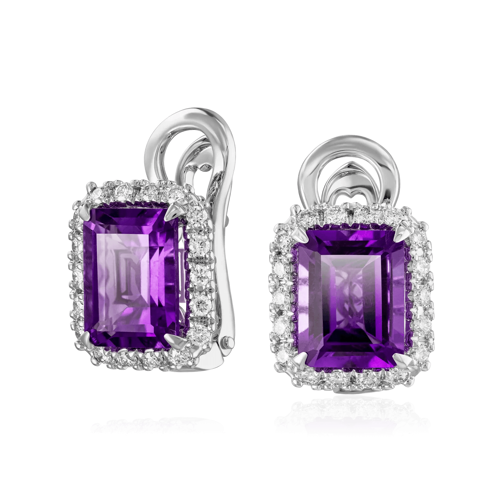 Серьги с аметистом, бриллиантами из белого золота 585 пробы (арт. 130542)