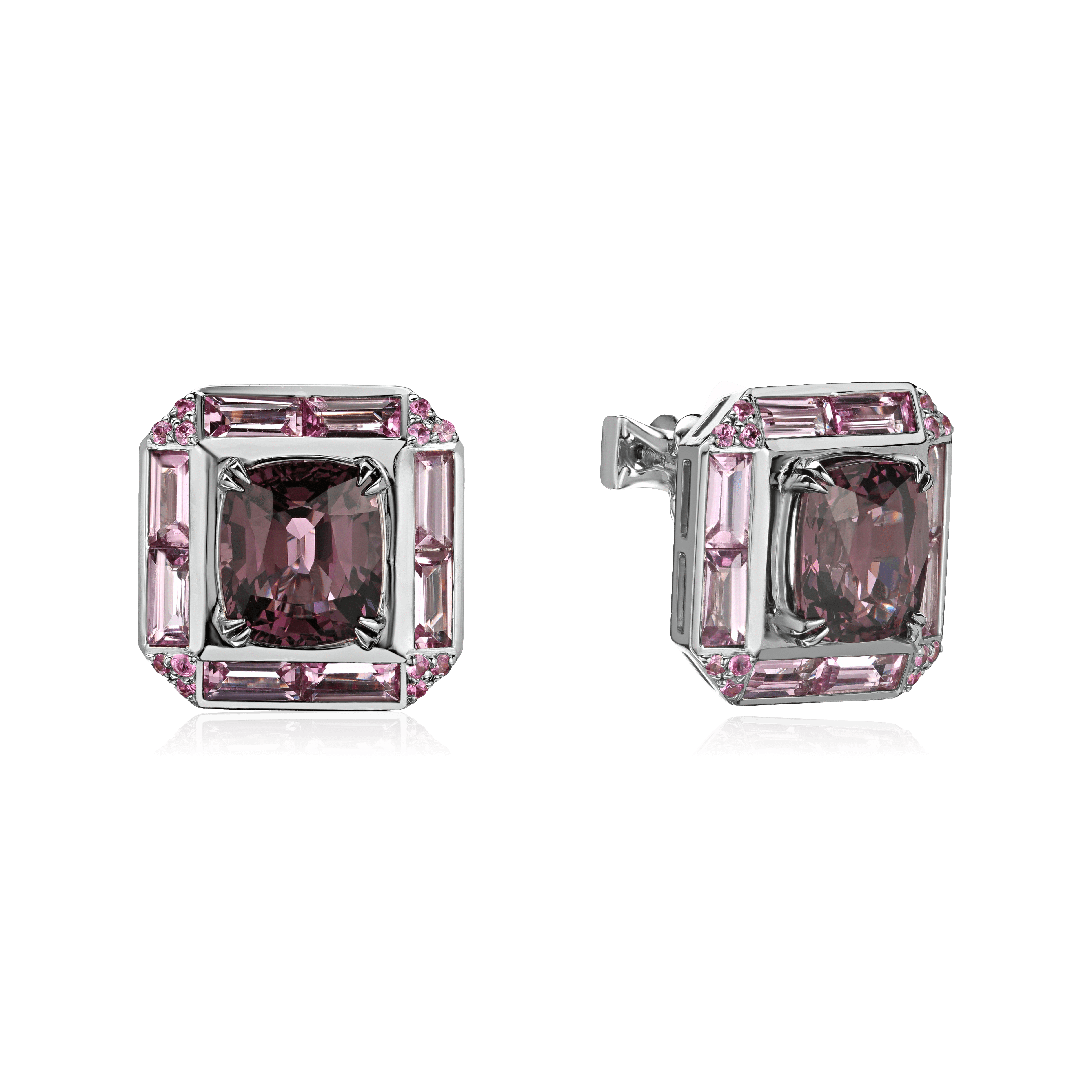 Серьги с сапфиром, шпинелью из белого золота 750 пробы, фото № 1
