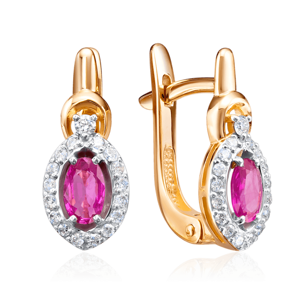 Серьги с рубином, бриллиантами из красного золота 585 пробы (арт. 128740)