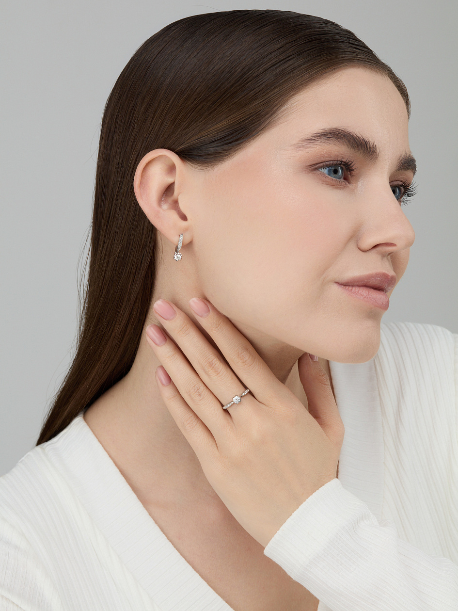 Серьги с бриллиантами из белого золота 585 пробы, фото № 5