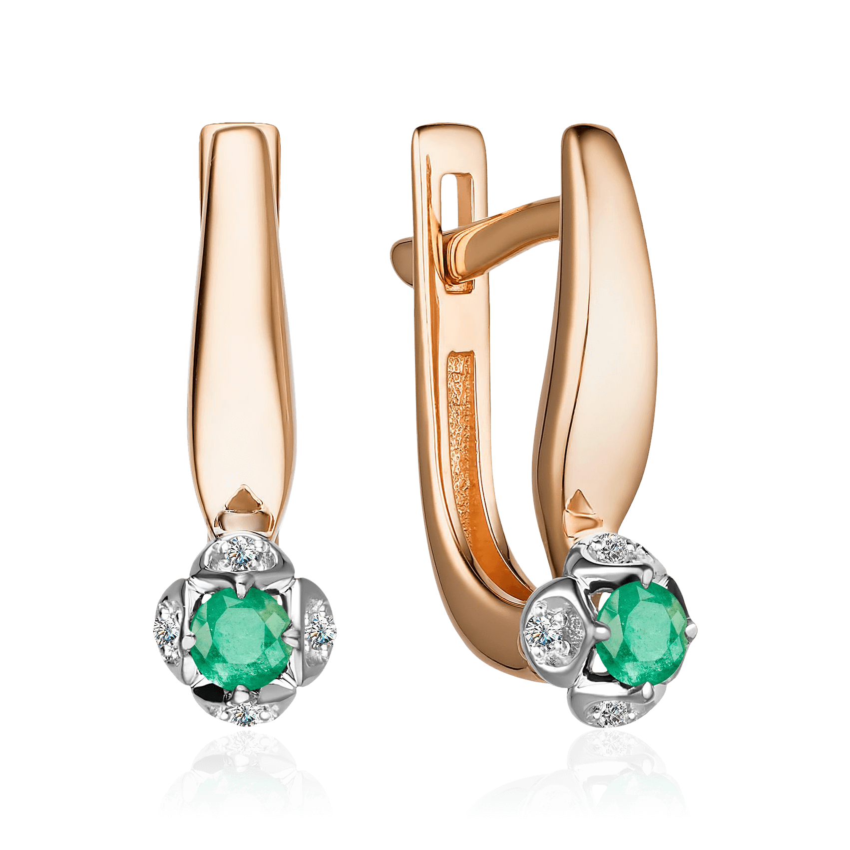 Серьги с бриллиантами, изумрудом из красного золота 585 пробы (арт. 94627)