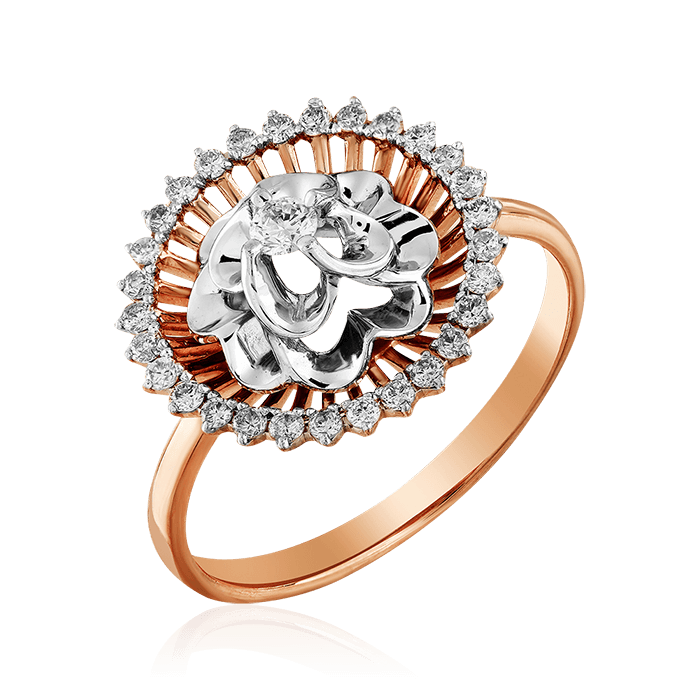Кольцо цветок с бриллиантами из комбинированного золота 585, фото № 1