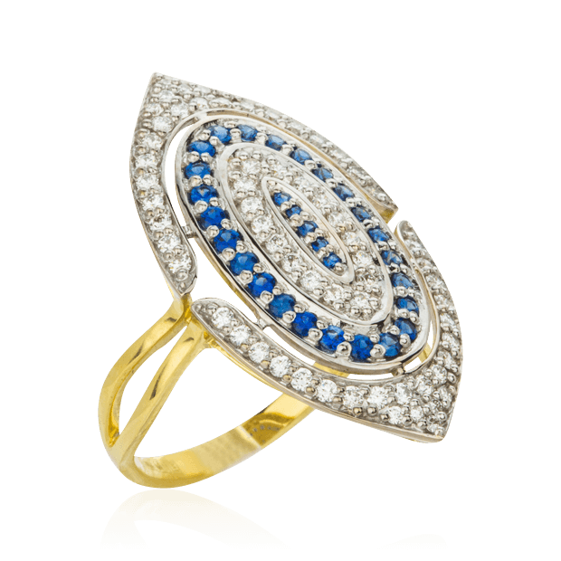 Кольцо с сапфиром и бриллиантами из комбинированного золота 750 пробы, фото № 1