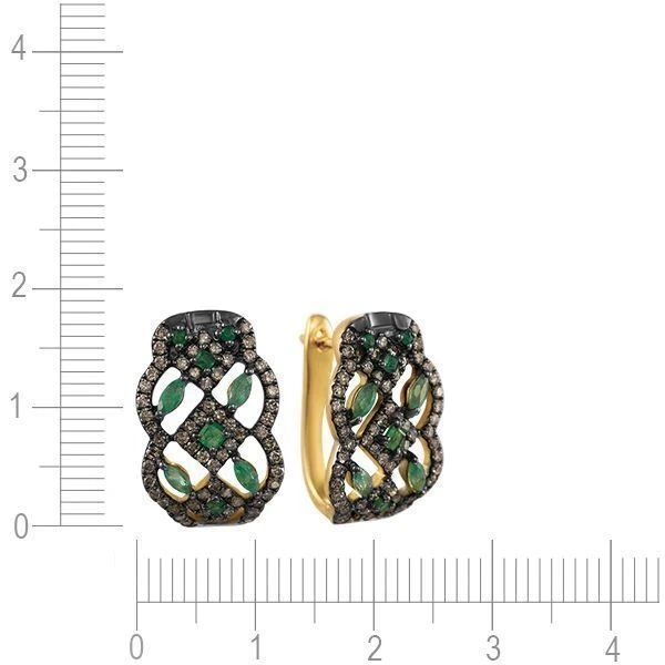 Серьги с бриллиантами, изумрудом из желтого золота 585 пробы, фото № 3