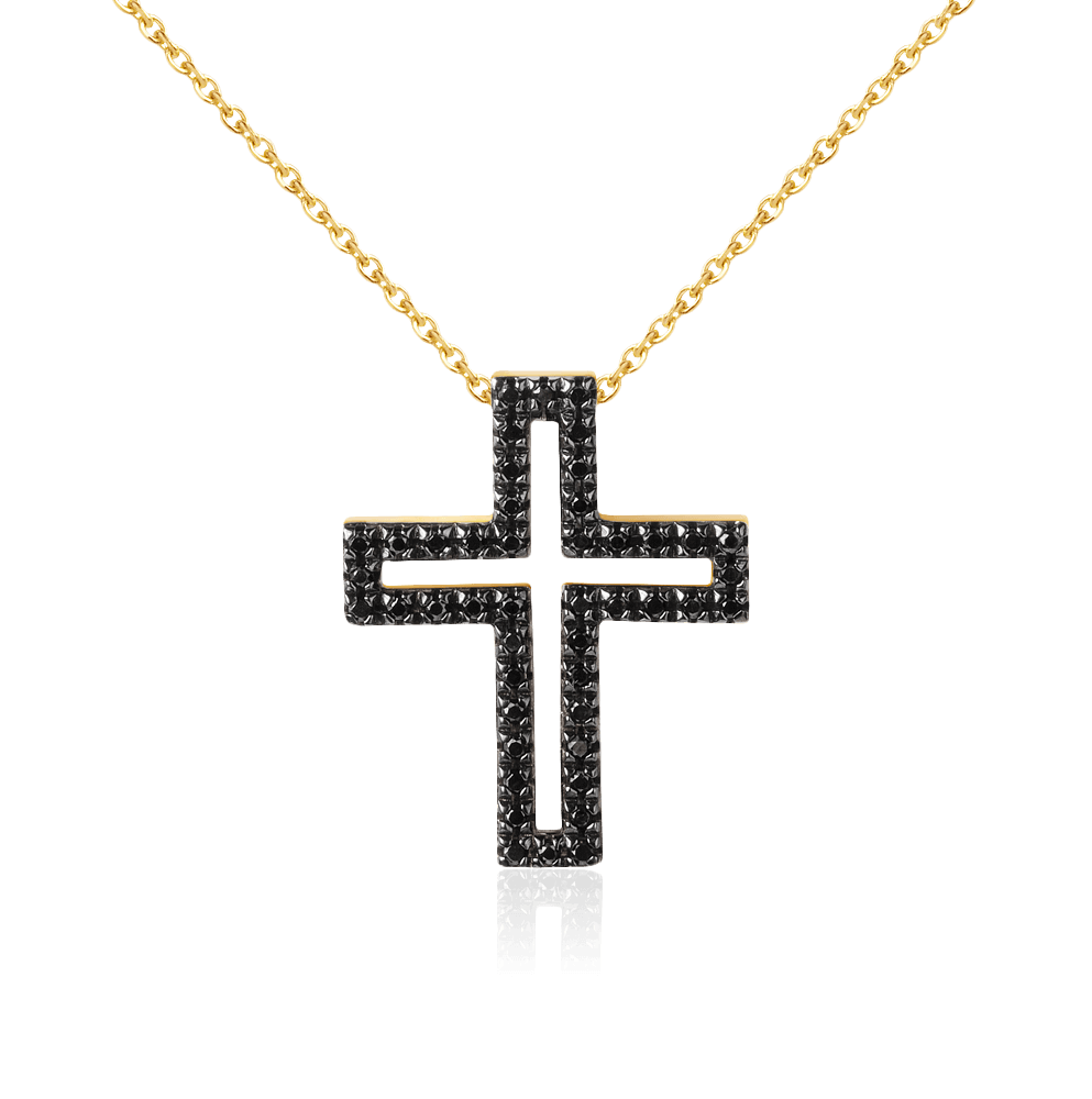 Крестик с бриллиантами из желтого золота 585 пробы (арт. 95198)