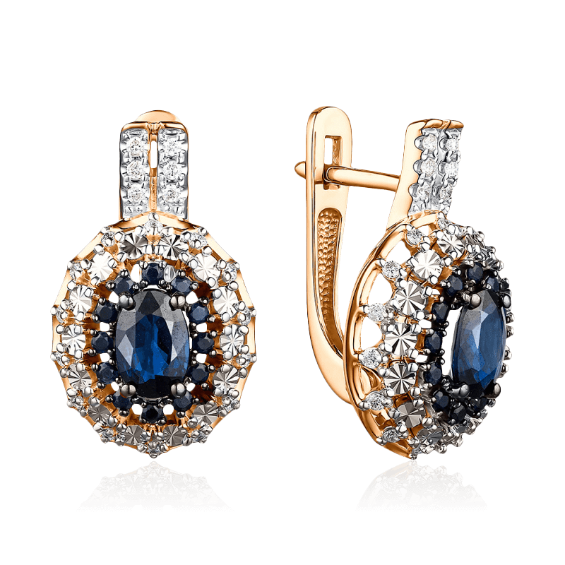 Серьги с сапфиром, бриллиантами из красного золота 585 пробы (арт. 108927)