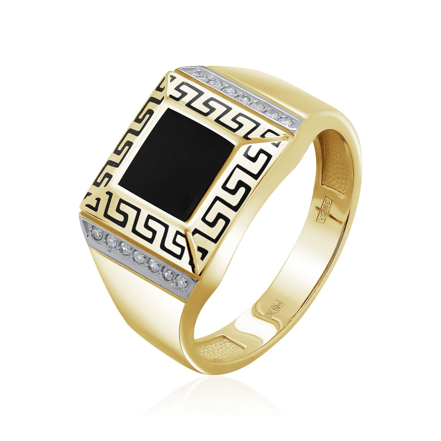Мужское кольцо с бриллиантами из желтого золота 585 пробы (арт. 104011)