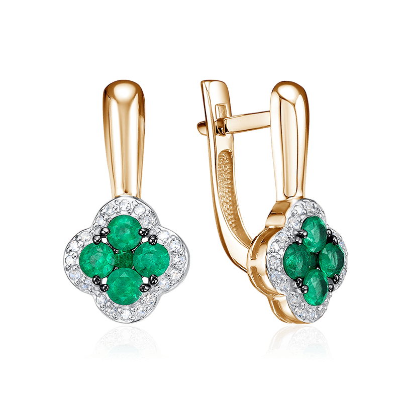 Серьги с изумрудом, бриллиантами из красного золота 585 пробы (арт. 125443)