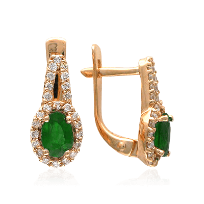 Серьги с изумрудом, бриллиантами из красного золота 585 пробы (арт. 24342)