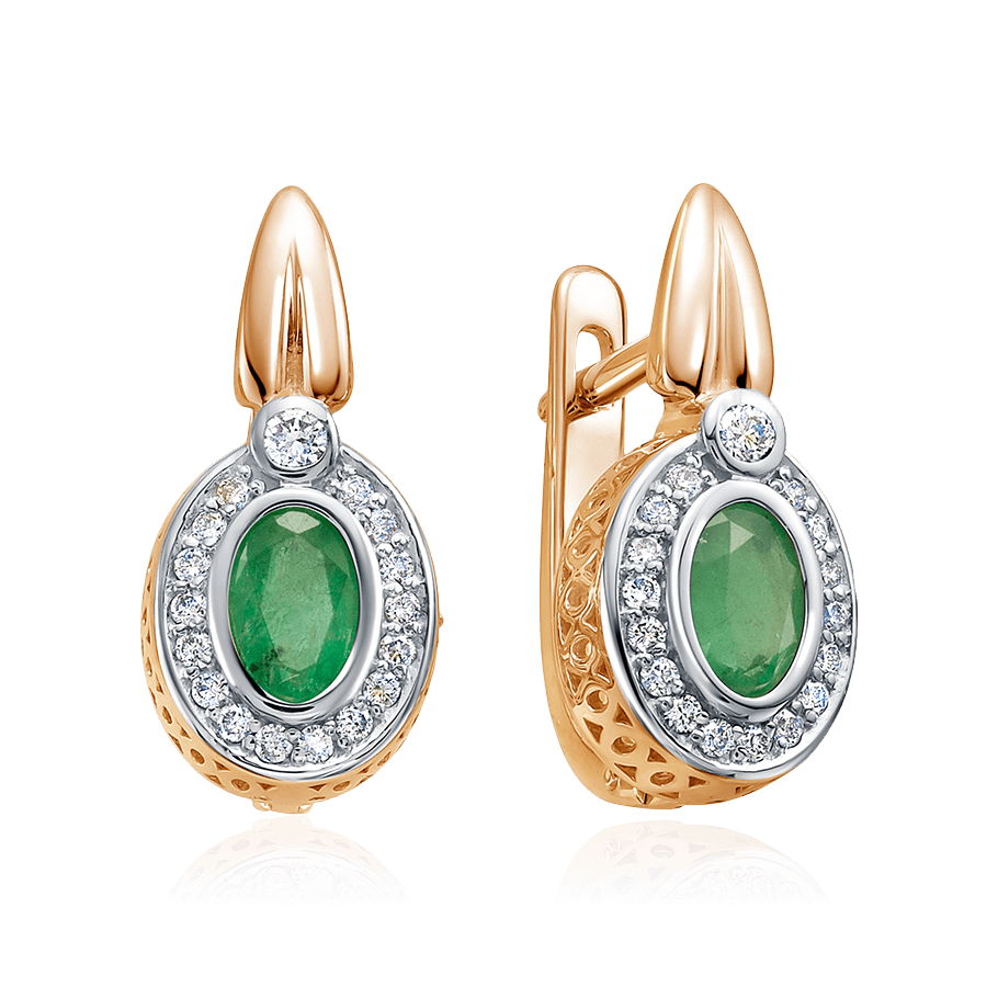 Серьги с изумрудом, бриллиантами из красного золота 585 пробы, фото № 1