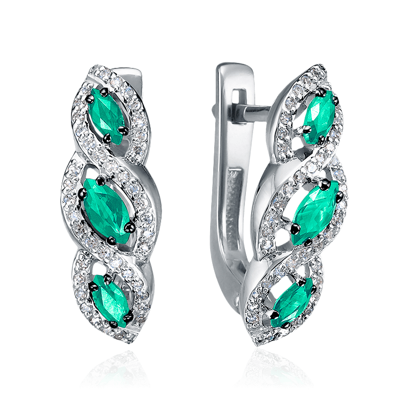 Серьги с бриллиантами, изумрудом из белого золота 585 пробы, фото № 1