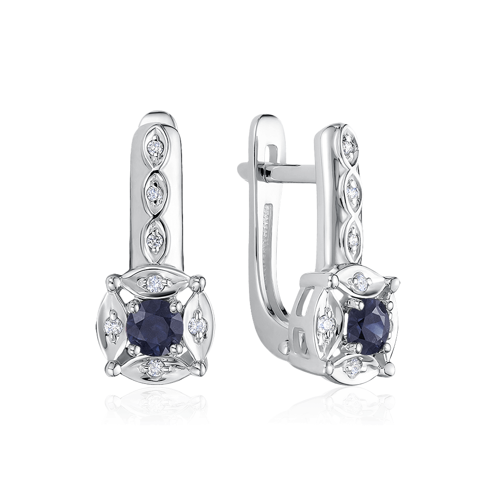 Серьги с сапфиром, бриллиантами из белого золота 585 пробы, фото № 1