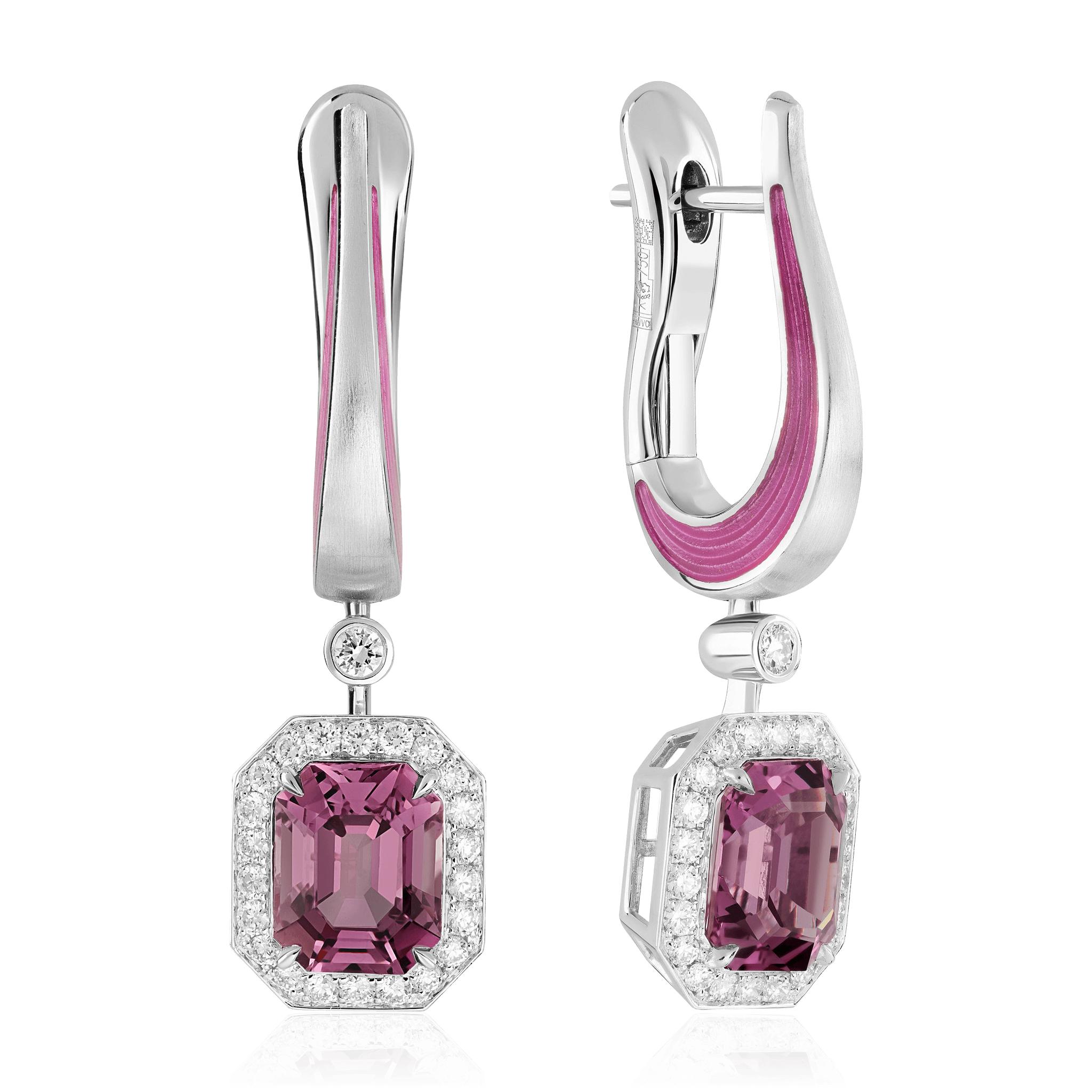 Серьги с шпинелью, бриллиантами из белого золота 750 пробы (арт. 124198)