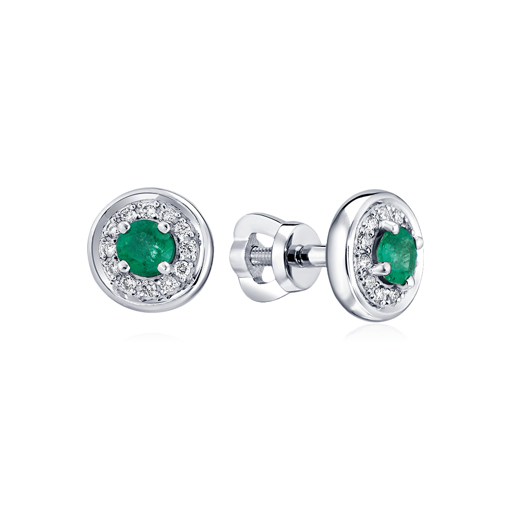 Серьги с бриллиантами, изумрудом из белого золота 585 пробы, фото № 1