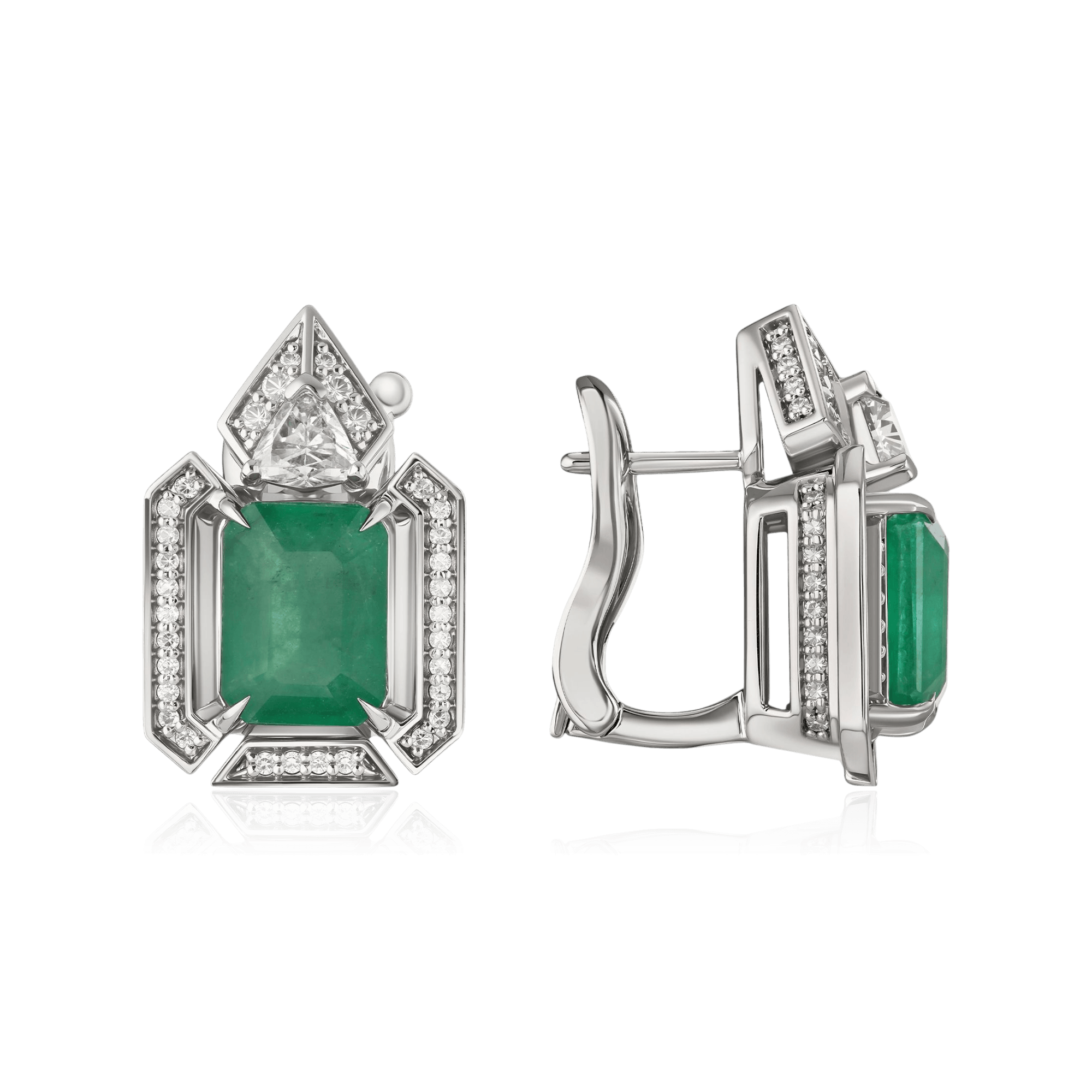 Серьги с бриллиантами, изумрудом из белого золота 750 пробы (арт. 132544)