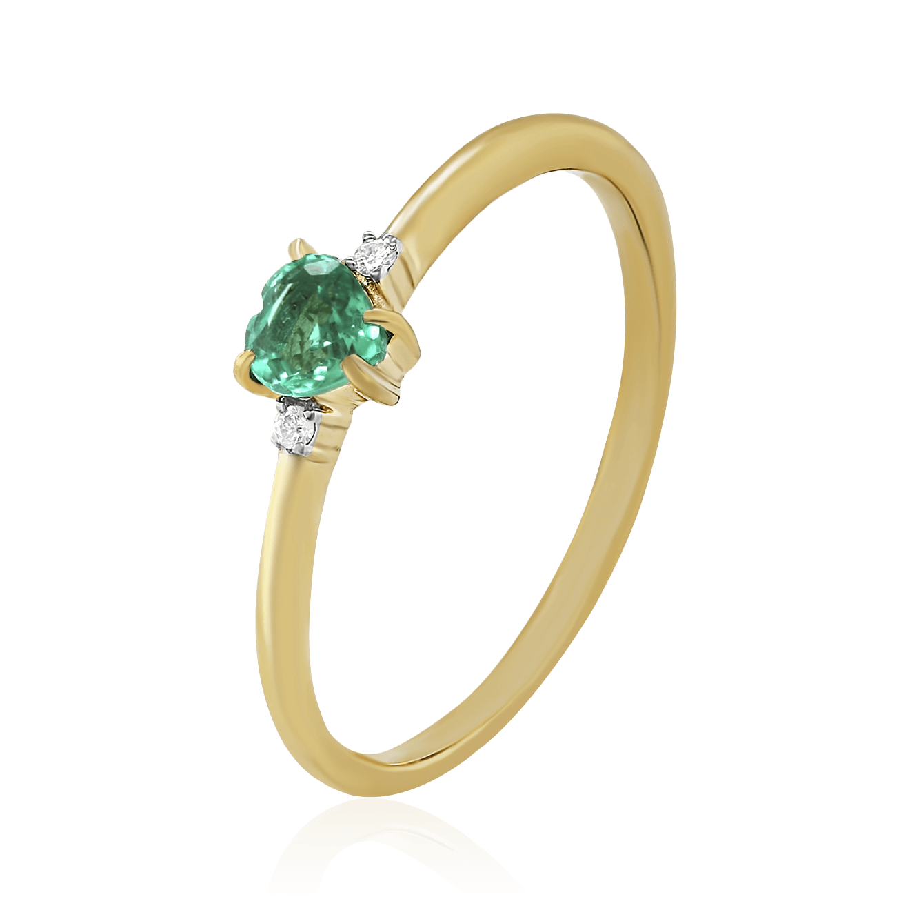 Кольцо с изумрудом огранки сердце, бриллиантами из желтого золота 585 пробы (арт. 104014)