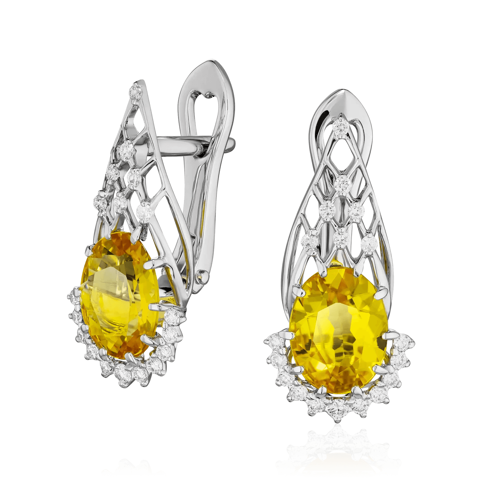Серьги с сапфиром, бриллиантами из белого золота 750 пробы (арт. 123367)