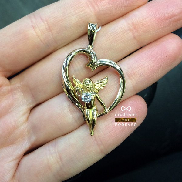 Кулон с бриллиантом Ангел из комбинированного золота 750 пробы, фото № 2