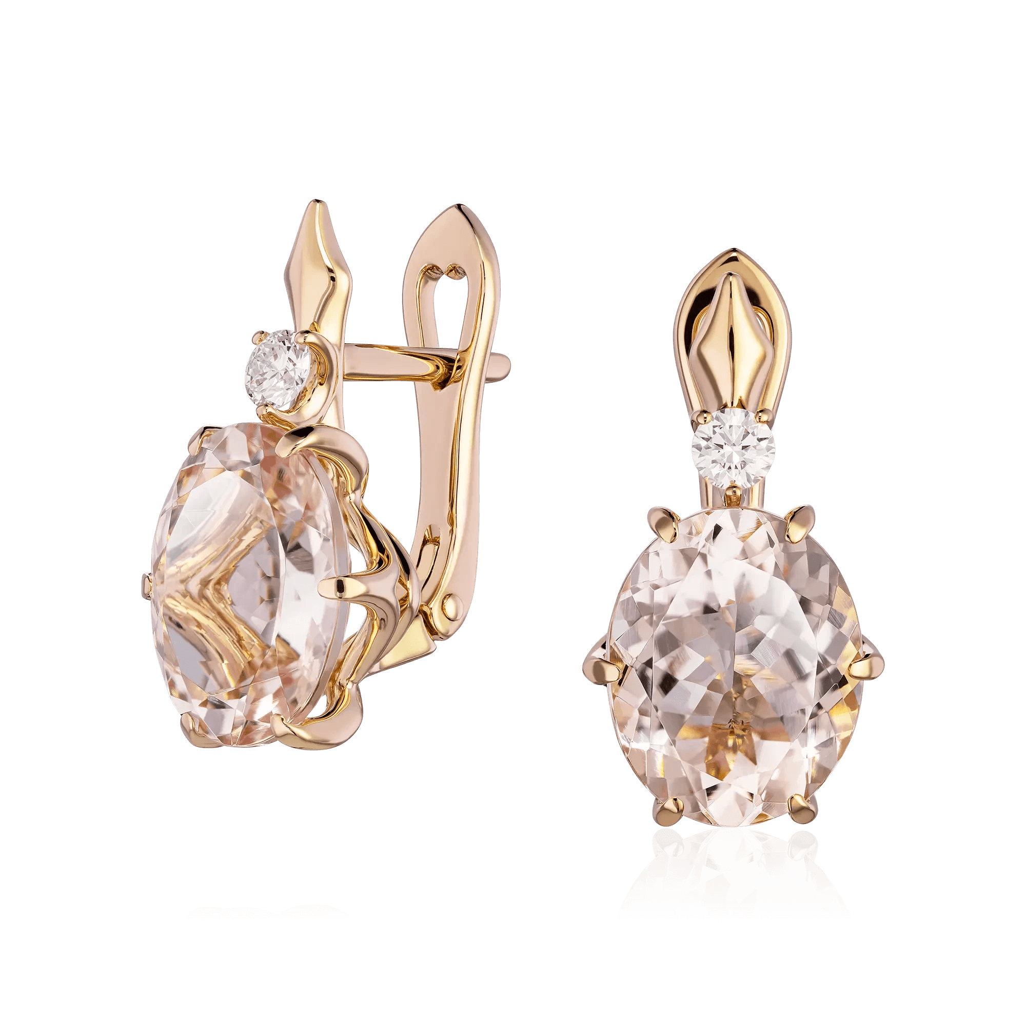 Серьги с морганитом, бриллиантами из красного золота 585 пробы (арт. 127253)