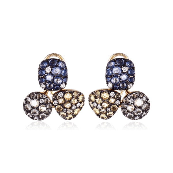 Серьги с сапфиром, бриллиантами из желтого золота 585 пробы (арт. 133831)